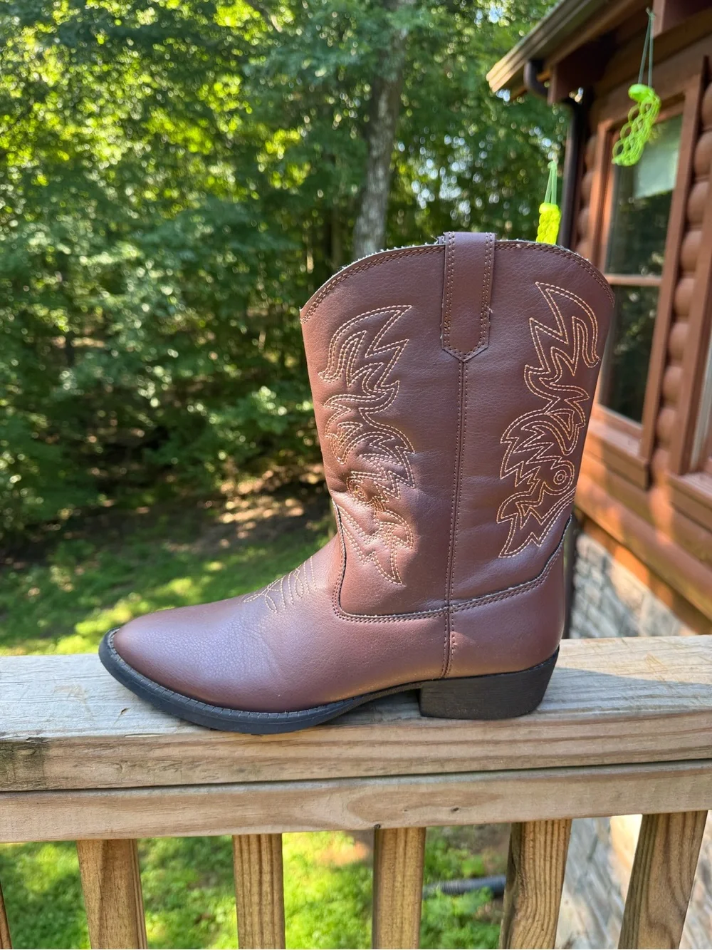 Deer Stags Ranch Kids Western Cowboy Boots Size 7 Brown